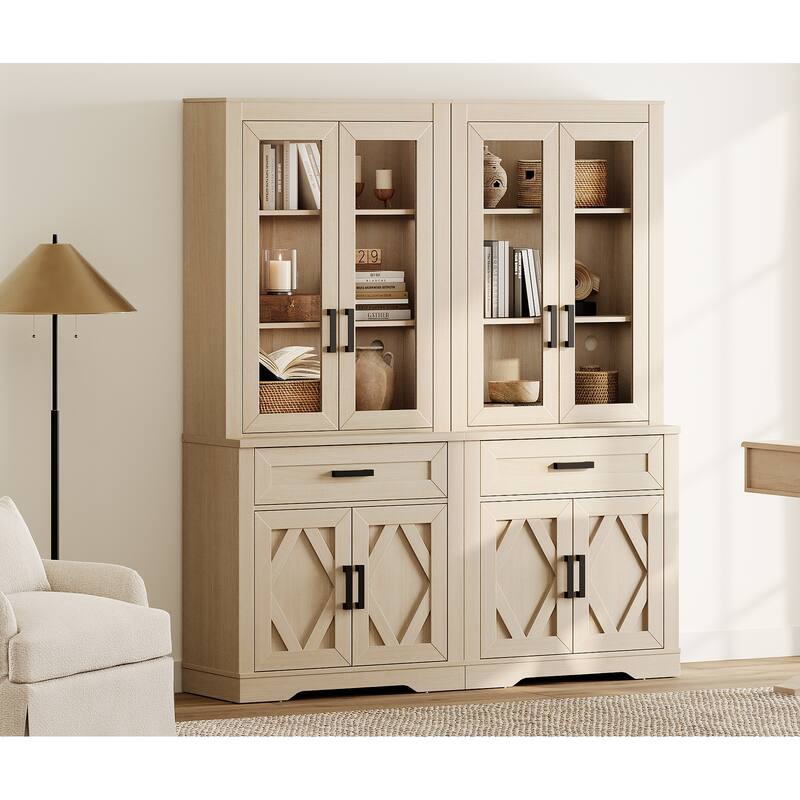 5 Tier Bookcase with Barn Door,73.3" Tall Open Storage Bookshelf