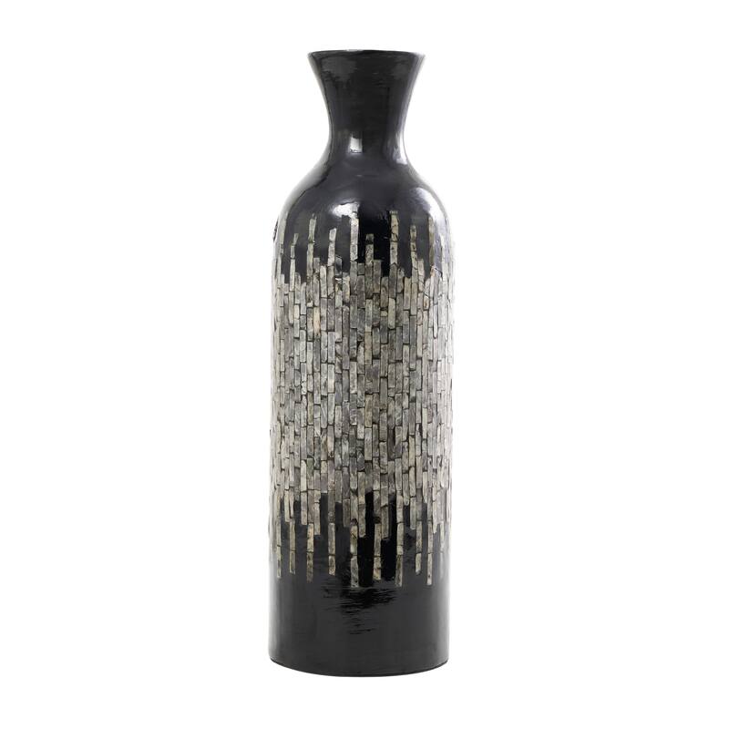 Black Capiz Shell Handmade Decorative Vase with Gray Ombre Design - 8"W, 27"H