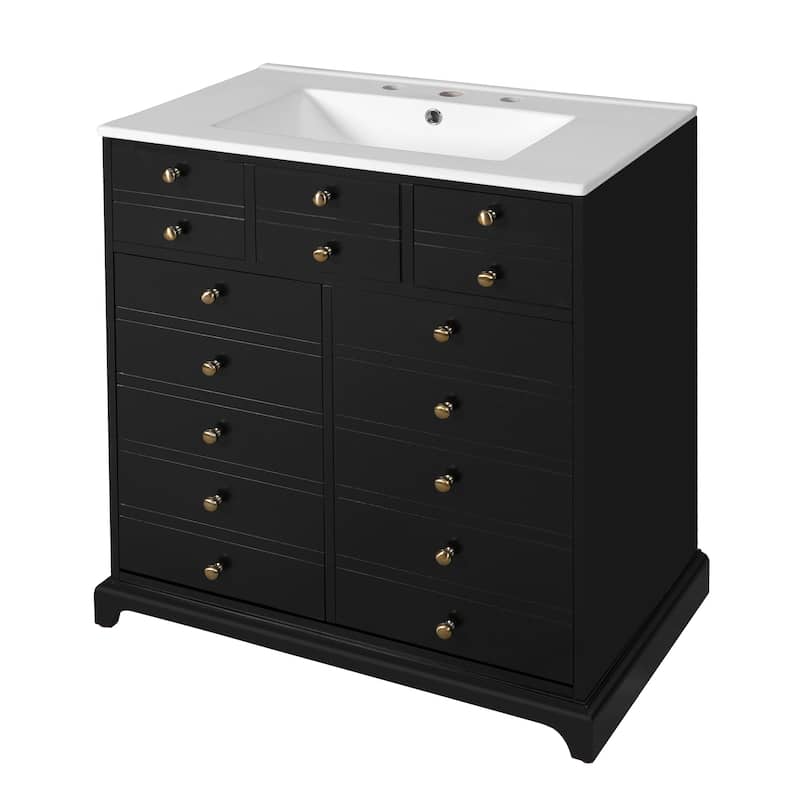 30'' Bathroom Vanity with Ceramic Combination Sink with 2 Drawers