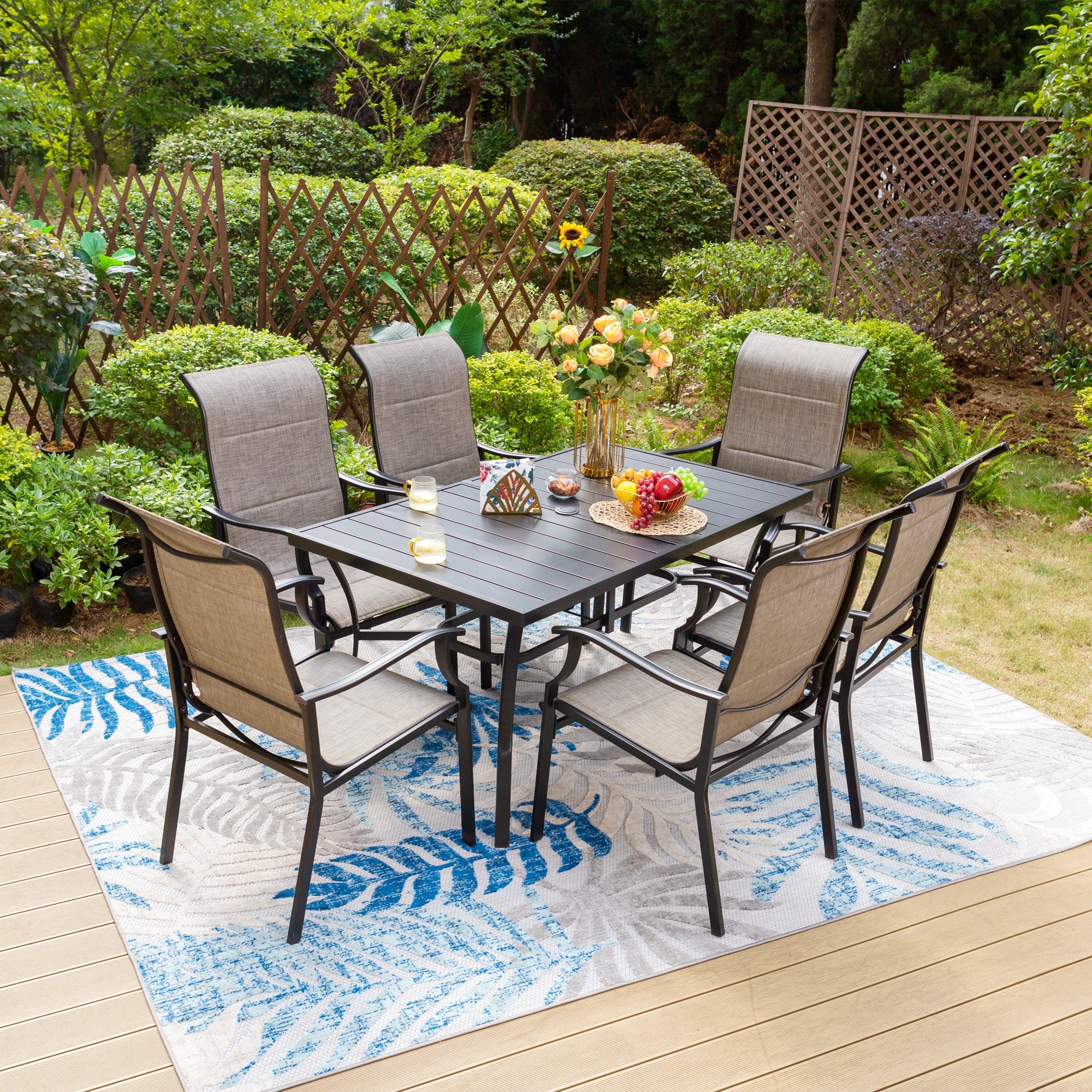 MAISON ARTS 7-Piece Padded Textilene Chairs with Wave Arms