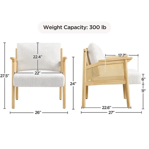 Yaheetech Upholstered Accent Chair Boucle Lounge Chair with Rattan Back and Sides