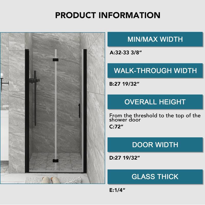 30/32/34/36 Bi-fold Semi-Frameless Shower Door with Clear Tempered Glass