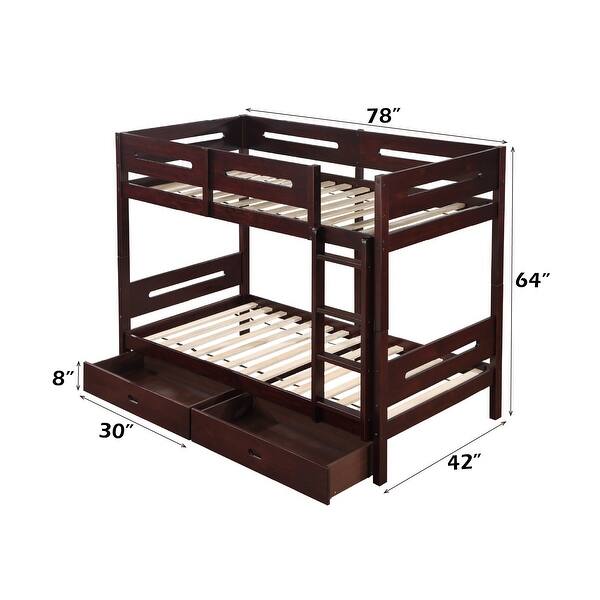 Sturdy Twin/Twin Bunk Bed, 14+14 Slat System, Patent Pending Design