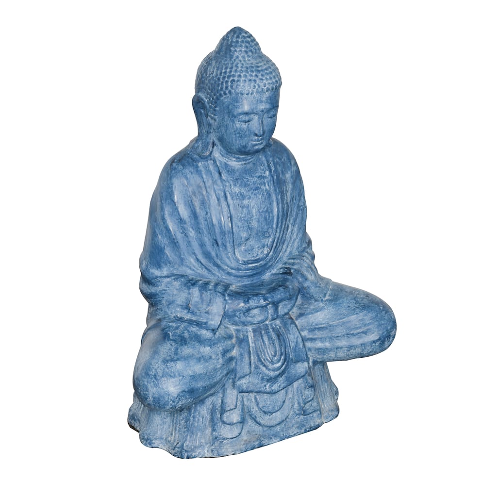 Sitting Buddha Lotus Blue Wash Finish