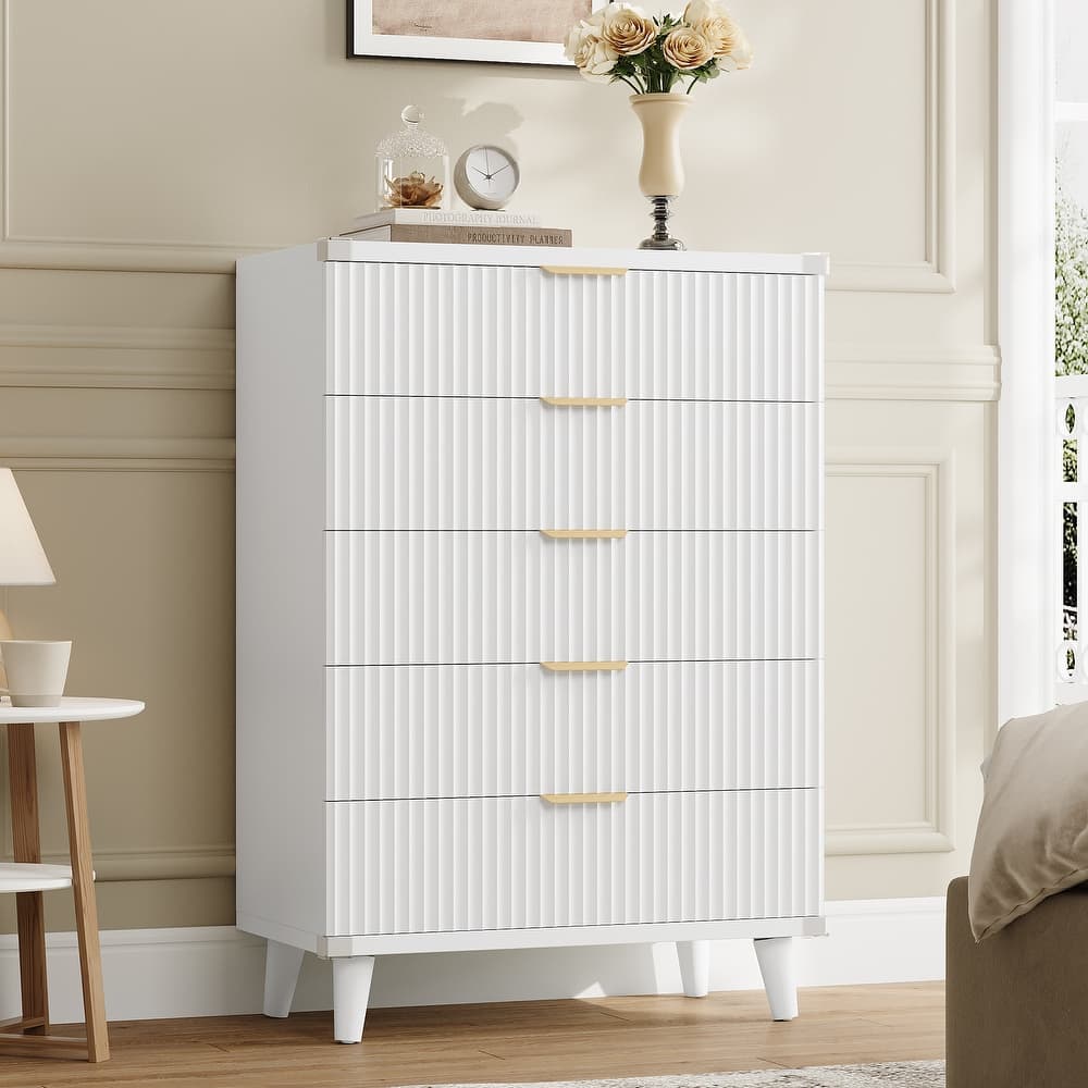 5 Drawer Tall Dresser for Bedroom, Slim Boho Bedroom Furniture