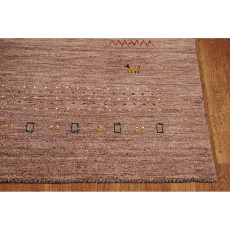 Hand Knotted Oriental 100% Wool Carpet Tribal Animal Pictorial Brown Gabbeh Area Rug - 7' 9'' X 4' 11''