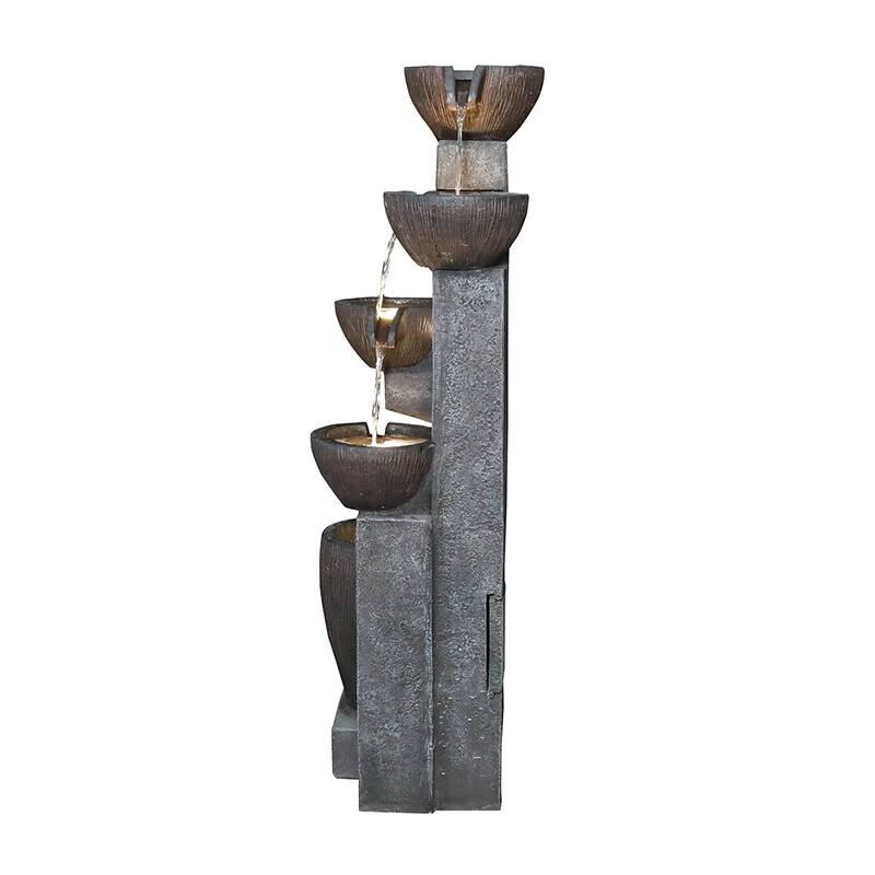 5-Tier Outdoor Water Fountain w/LED Lights Garden Waterfall for Home