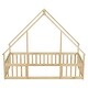 preview thumbnail 5 of 9, Twin Size Wood House-Shaped Floor Bed with Fence, Guardrails