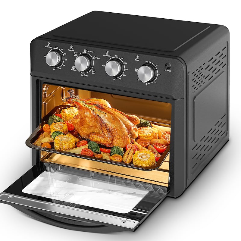 Anmytek 27.5QT Family Size Air Fryer Oven - 6-in-1 Countertop Convection Oven, 4 Knob Control, 1600W - Black
