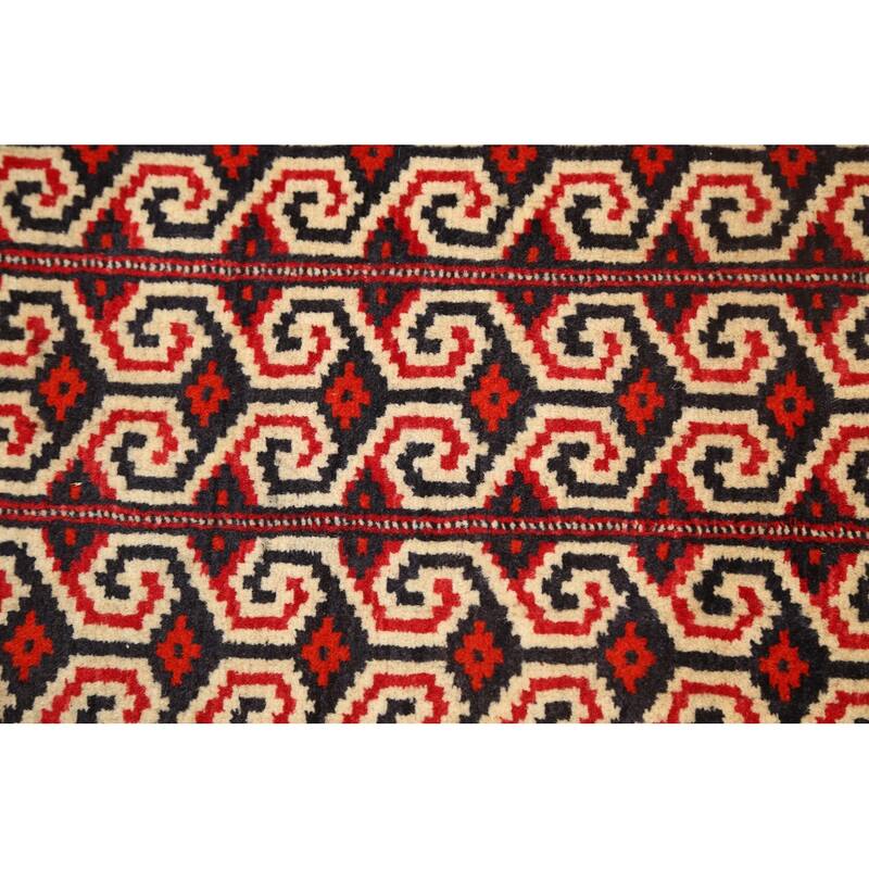 Geometric Persian Balouch Wool Area Rug Handmade Bedroom Carpet - 3'1" x 3'11"