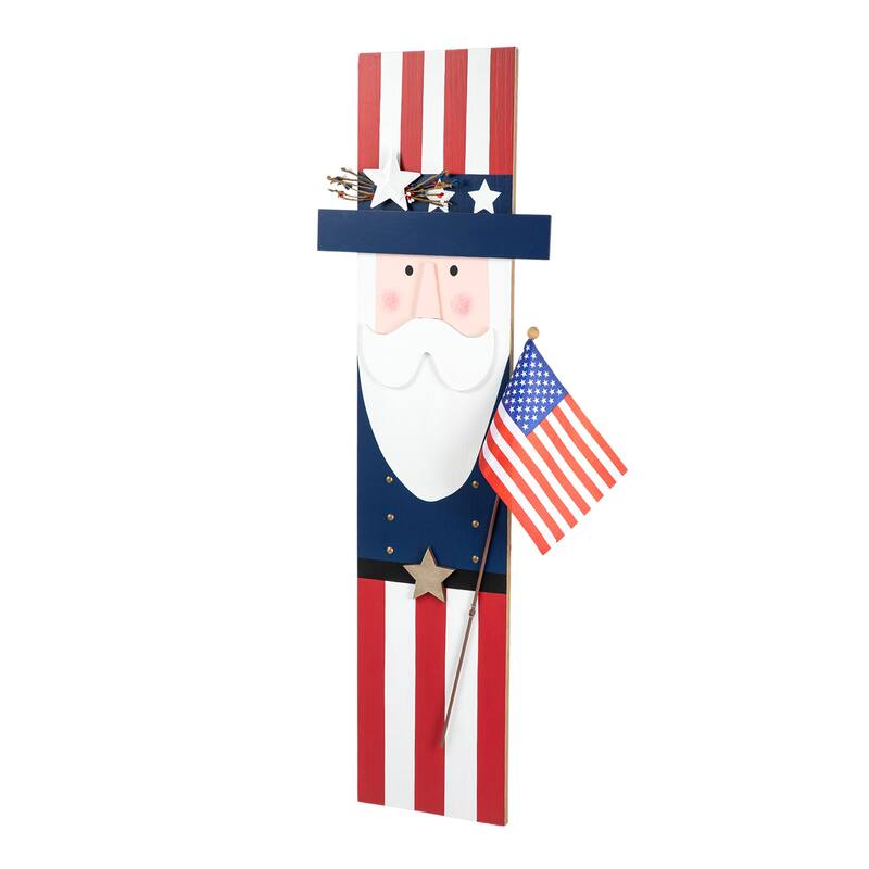 Glitzhome Wooden Patriotic Americana Uncle Sam or Labrador Porch Sign