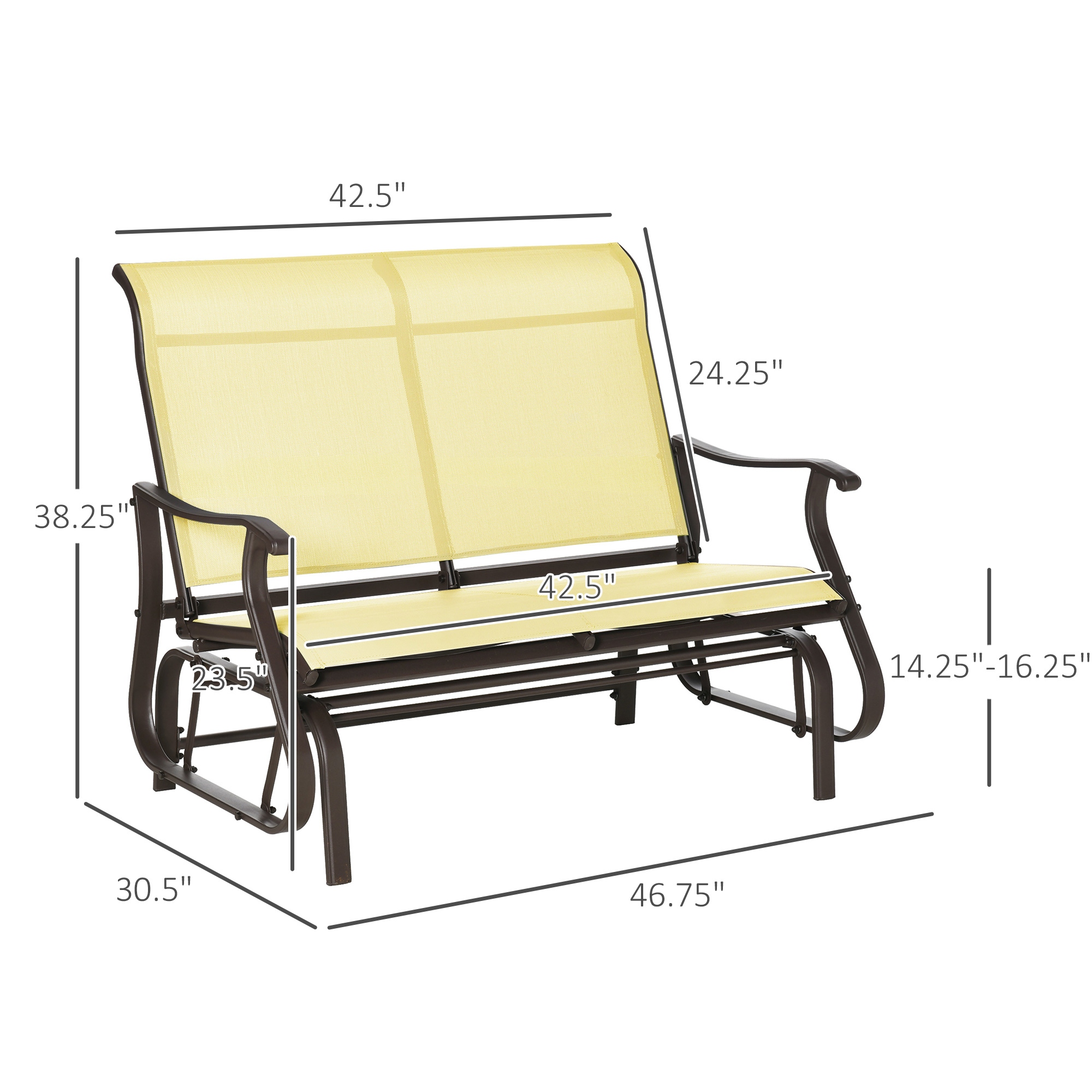 Outsunny 2-Person Outdoor Glider Bench，Patio Glider Loveseat Chair with Powder Coated Steel Frame