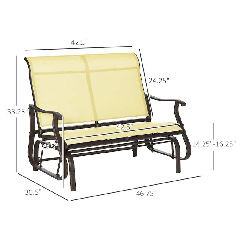Outsunny 2-Person Outdoor Glider Bench with Powder Coated Steel Frame，2 Seats Porch Rocking Glider for Backyard, Lawn, Garden
