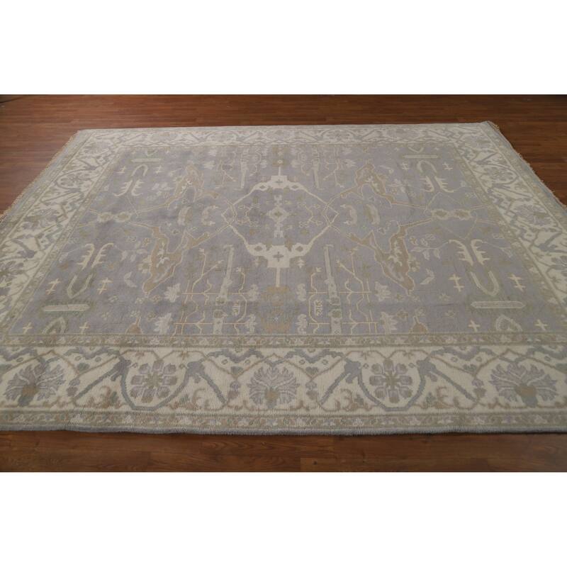 Transitional Gray Oushak Style Area Rug Hand-Knotted Wool Carpet - 7'11" x 9'10"
