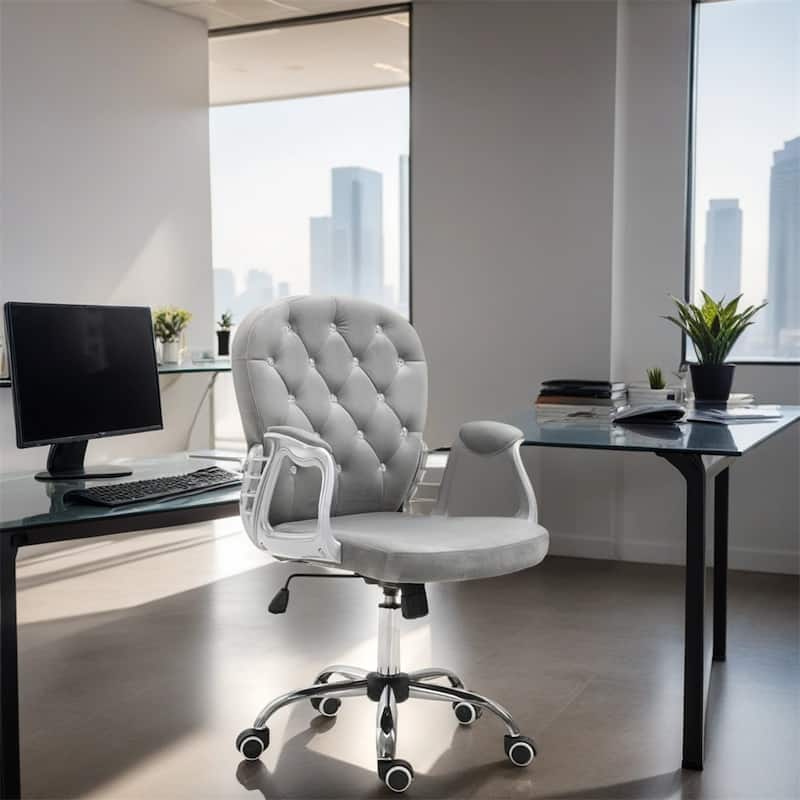 Velvet Adjustable Height Home Office Chair w/ Padded Armrests & Wheel
