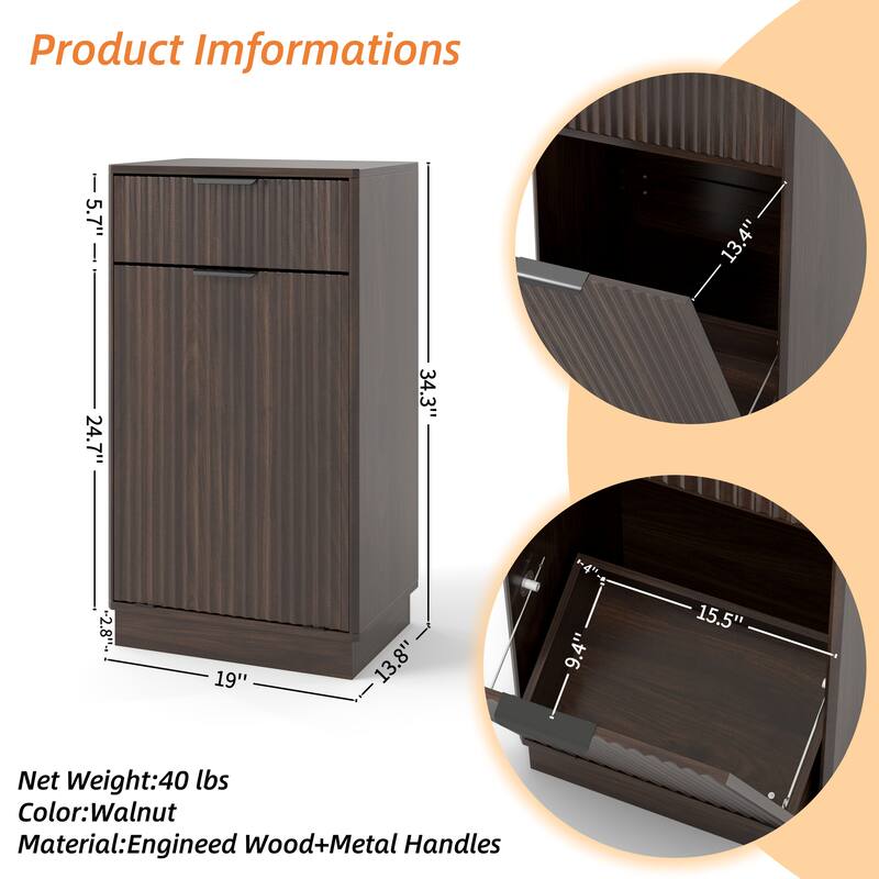 GDFStudio - Madison 10-Gallon Tilt-Out Woodgrain Cabinet with Textured Drawer & Hidden Bin