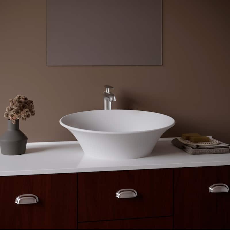Karran Quattro Vibrant Matte White Acrylic 21 in. Oval Bathrom Vessel Sink