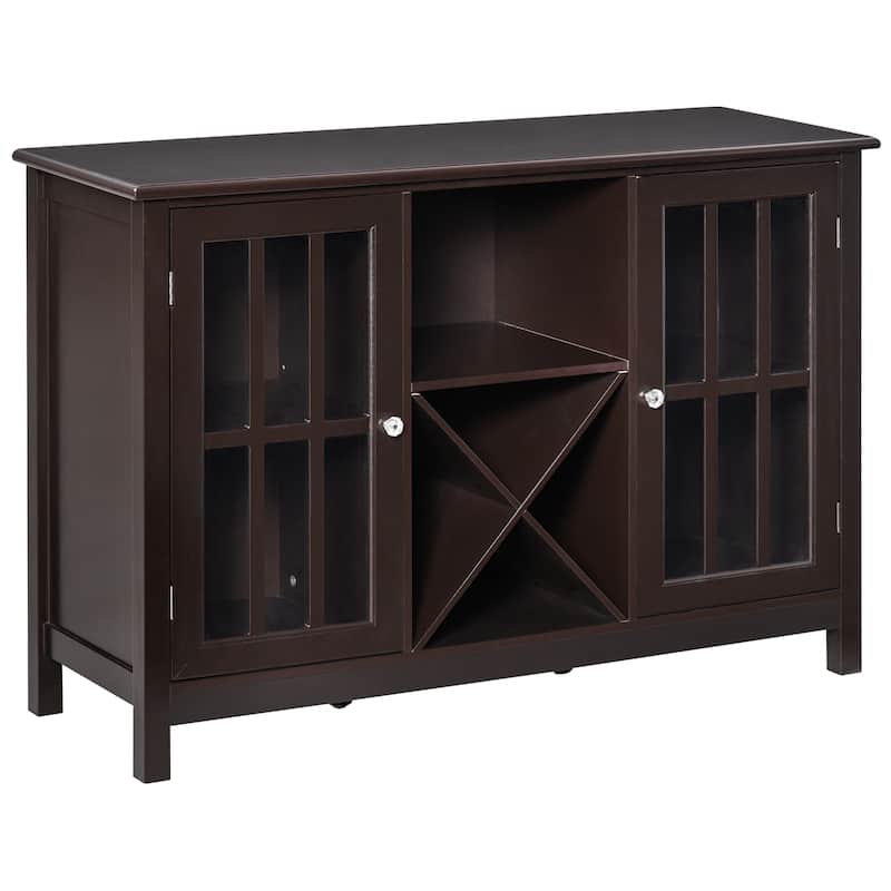 HOMCOM Serving Buffet Sideboard Cabinet with Open Storage, 12 Bottle Wine Rack, Framed Glass Doors and 2 Cabinets