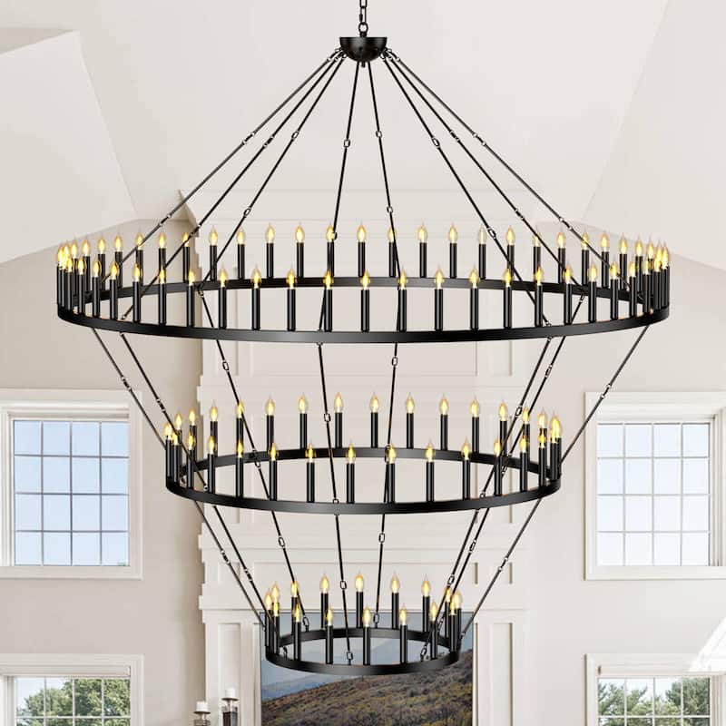 Extra Large Wagon Wheel Chandeliers Black Modern Farmhouse Candle Chandeliers