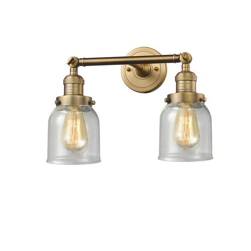 Innovations Lighting Small Bell 2 Light 15" Wide Bathroom Vanity Light - Brushed Brass / Seedy