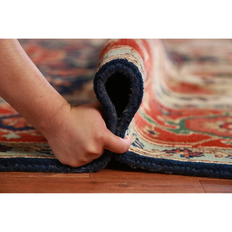 Hand Knotted Oriental 100% Wool Carpet Traditional Medallion Navy Blue & Blues Heriz (serapi) Area Rug - 11' 11'' X 9' 0''