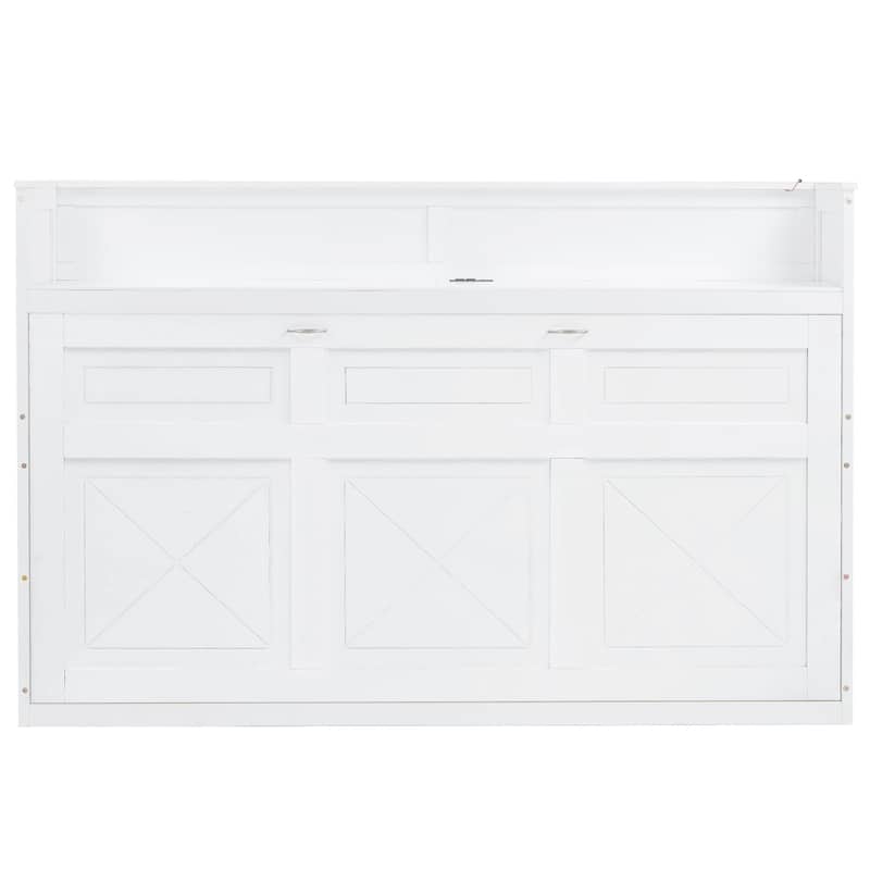 Twin XL Size Murphy Bed with Desk, LED Light and USB Charging Station
