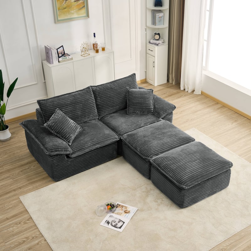 Rossetta 2-Seat Oversized Personalized Corduroy Soft Modular No Assembly Sofa with 2 Movable Ottoman