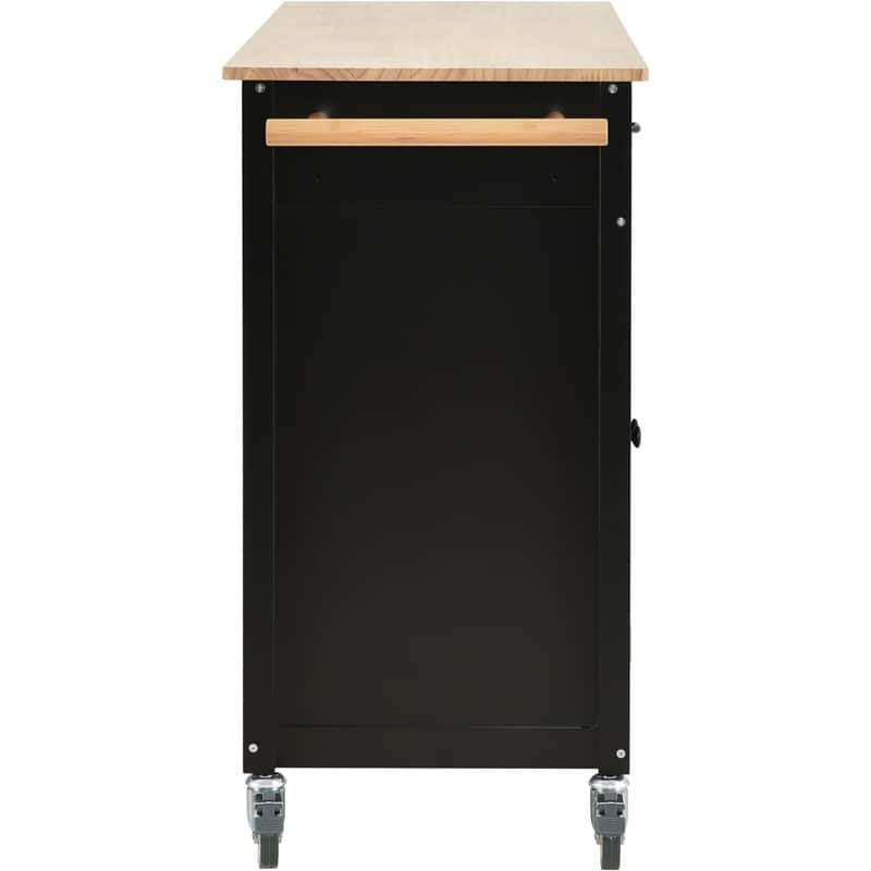 35"W Kitchen Island Cart with Solid Wood Top and Locking Wheel，4 Door Cabinet and 2 Drawers，Spice Rack, Towel Rack and Handle