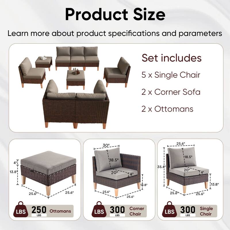 Patio Sectional Sofa Loveseat Sofa with Ottoman
