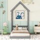 preview thumbnail 26 of 31, Twin Size Pine Wood Roof-framed Headboard Floor Bed with Headboard Guardrails, without Slats