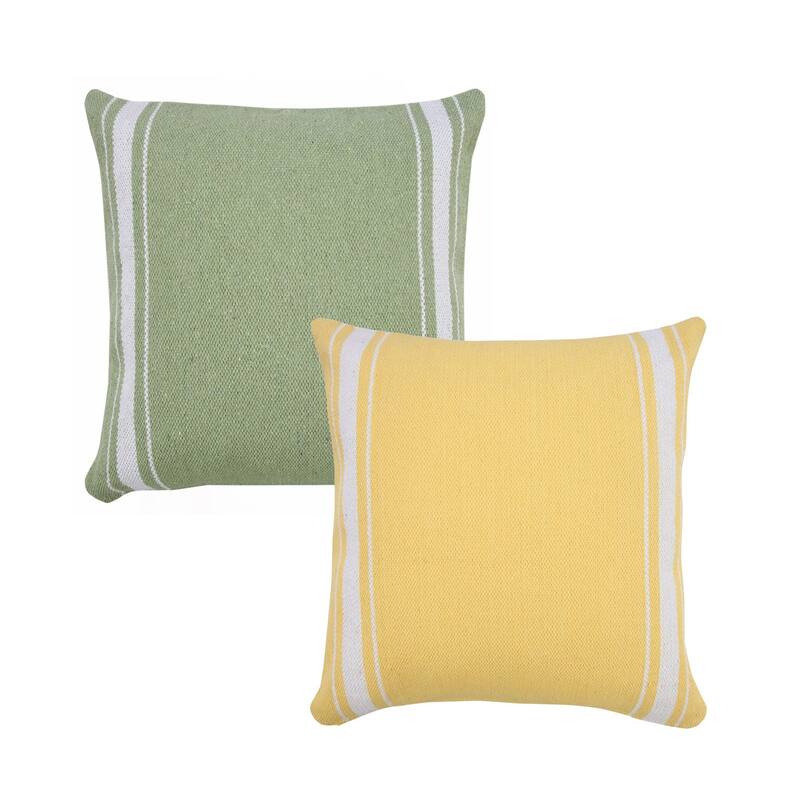20" Yellow and White Halo Striped Border Square Throw Pillow