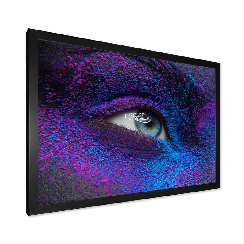 Designart "Female Eye With Dry Paint Dust Pigment on Face" Modern Framed Art Print