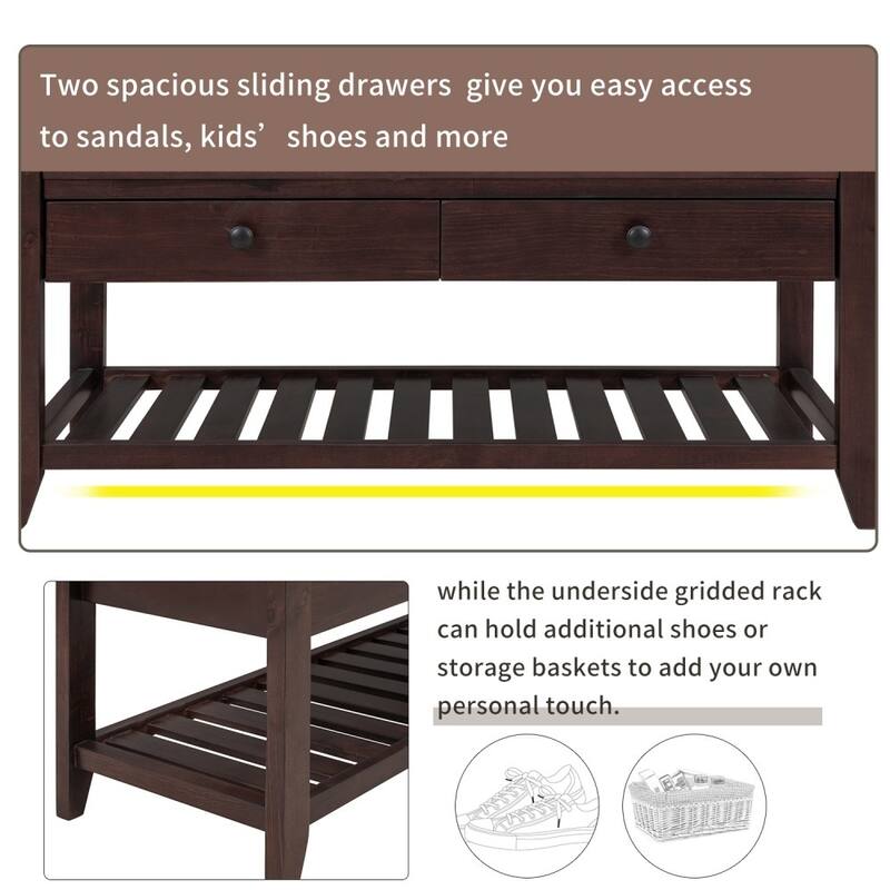 Multipurpose Entryway Storage Bench, Shoe Rack with Cushioned Seat, Drawer