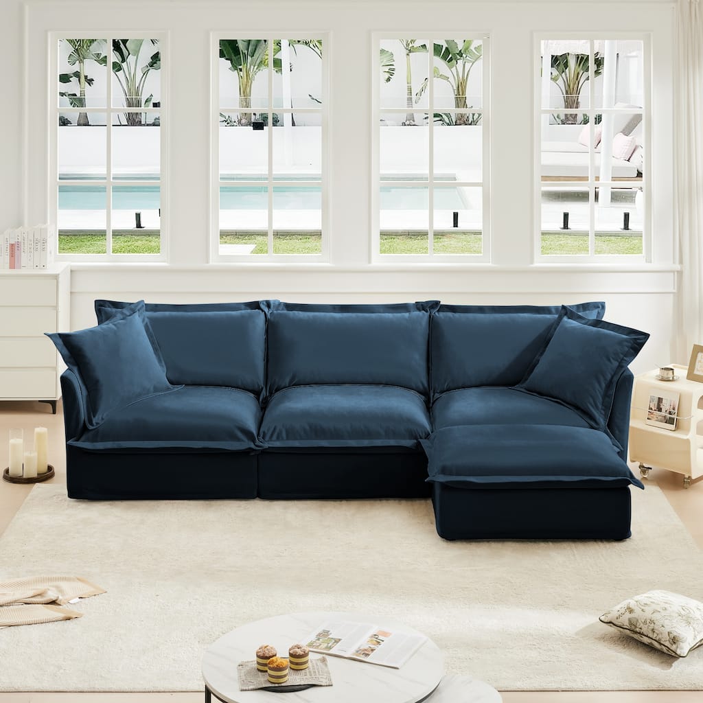 120" Chenille L-Shaped Sectional Sofa with Ottoman