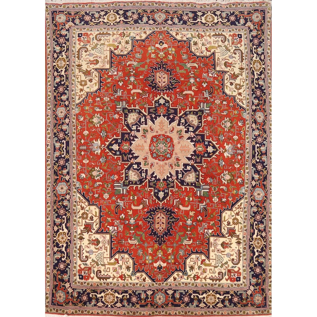 Orange Medallion Tabriz Persian Rug Handmade Wool Carpet - 4'11"x 6'6"
