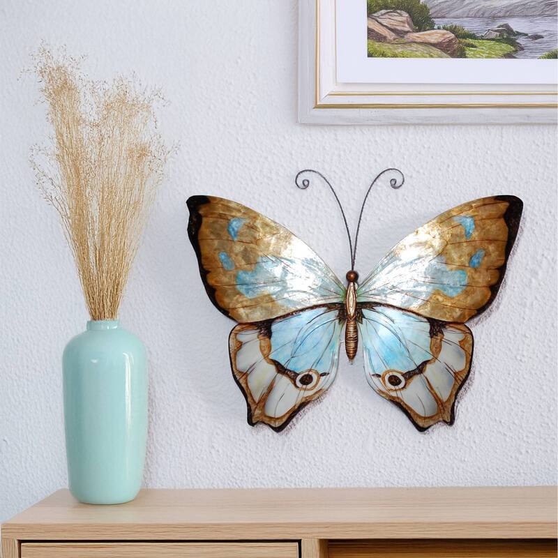 Butterfly Wall Decor Copper With Aqua (m2006) - 1 x 18 x 13