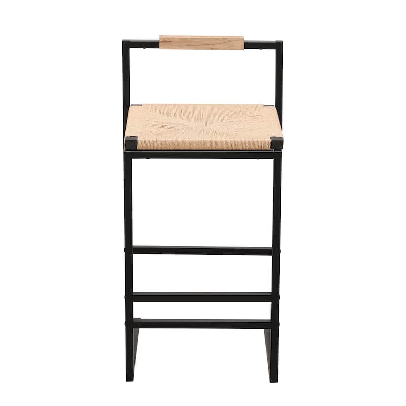 Faux Leather/Water Hyacinth Woven/Paper Rope Woven Upholstered Bar Stools Set of 2