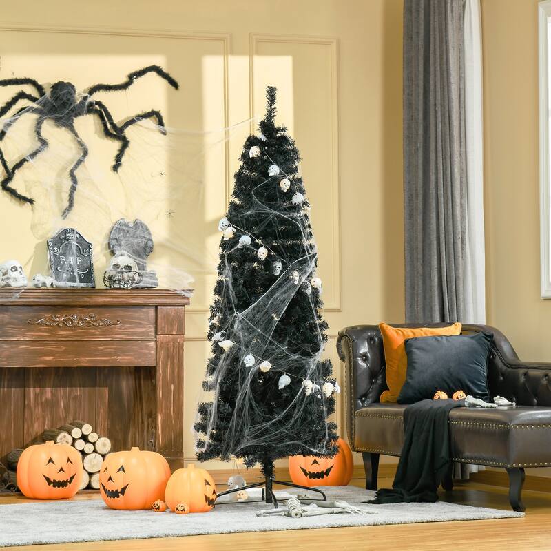 7ft Skinny Artificial Christmas Tree with Flame Retardant Branches & 818 Tips for Compact Decor