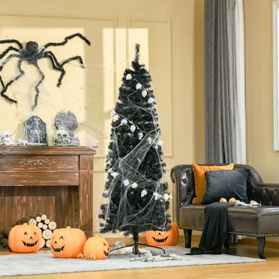 Unlit 6ft Pencil Douglas Fir Christmas Tree, Slim Design with Realistic Branches, Halloween Xmas Tree for Holiday Decor