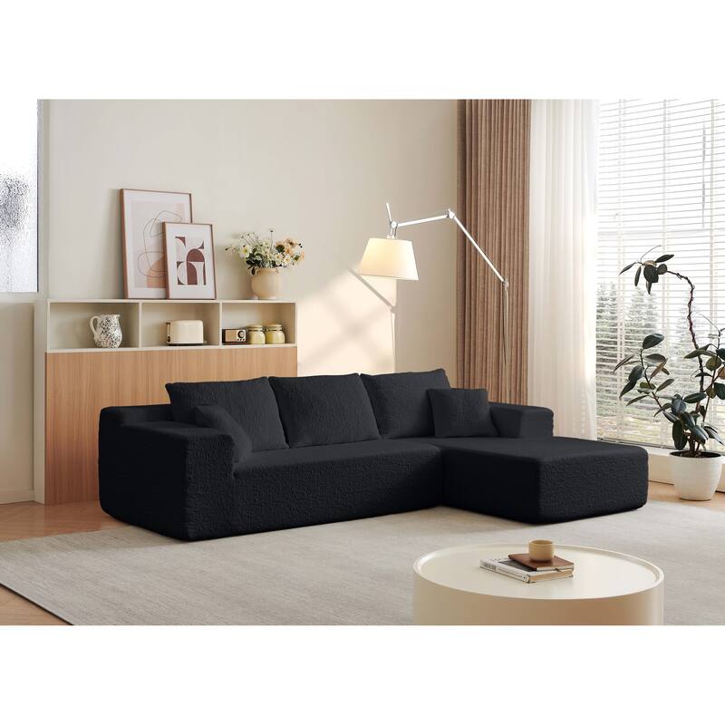 Modular Sectional Sofa with L-Shape Chaise, Chenille Upholstered Cloud Sofa, Corner Deep Seat Sofa with 5 Throw Pillows
