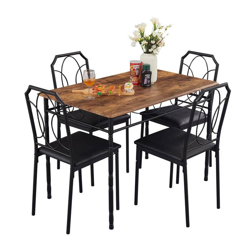 VECELO Industrial 5-Piece Dining Table Set, Table and Chairs Sets ( Set of 5)