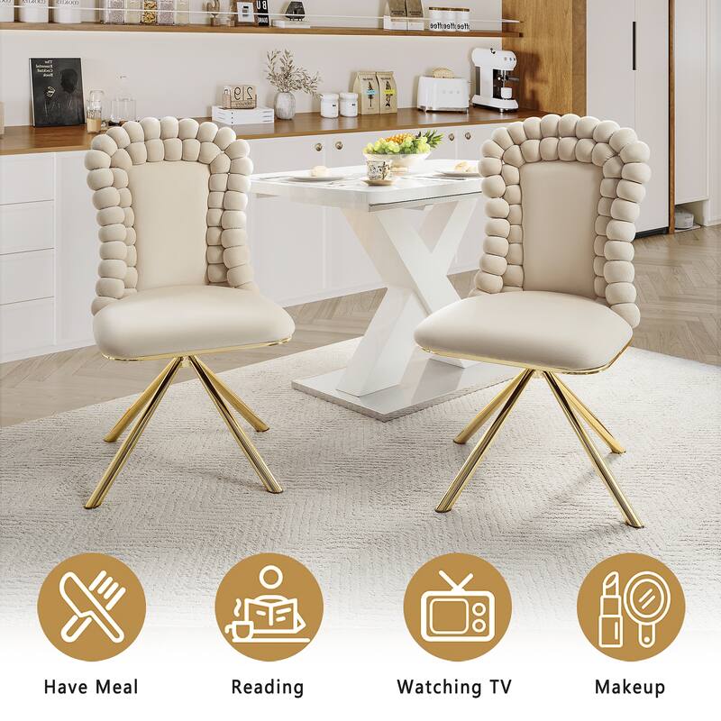 Set of 2 Accent Chair Dining Chair Velvet Side Chair, Beige Reception Chair Dressing Chair Padded Chair