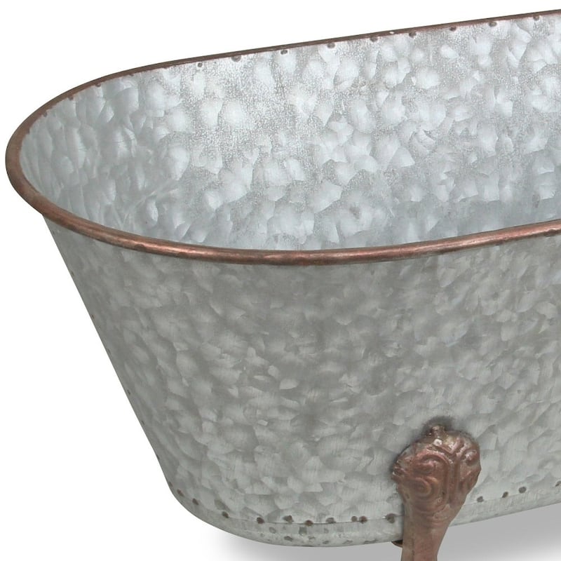 7" Gray and Gold Galvanized Metal Hand Painted Bathtub Sculpture - 20 x 11 x 7