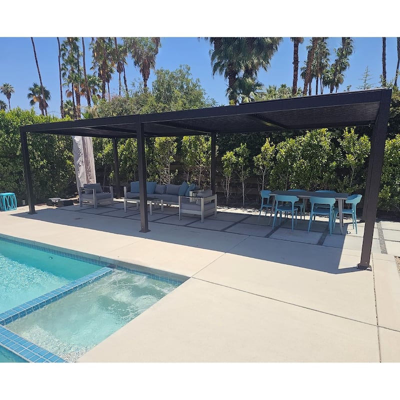 PURPLE LEAF Louvered Pergola Sun Shade Shelter with Adjustable Metal Roof for Patio Hardtop Pergola - 11.4' x 23.3' - Grey