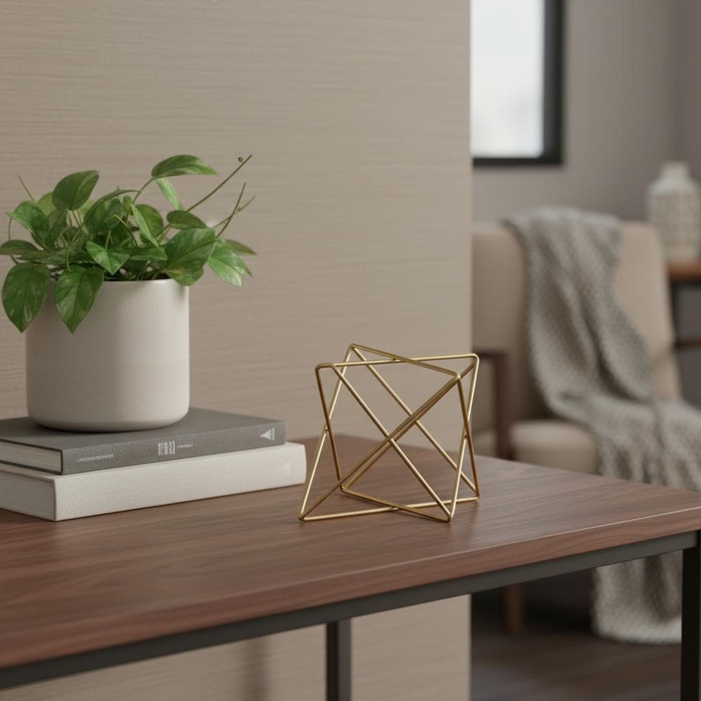 HomeRoots 6" Gold Metal Open Geometric Tabletop Sculpture - 8.00 in. x 5.50 in. x 8.00 in.