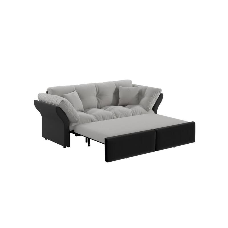 74.8" Convertible Sofa Bed with 2 Pillows, Velvet Loveseat Sleeper Couch, 2 Seater Upholstered Folding Sofa Bed with Flared Arms
