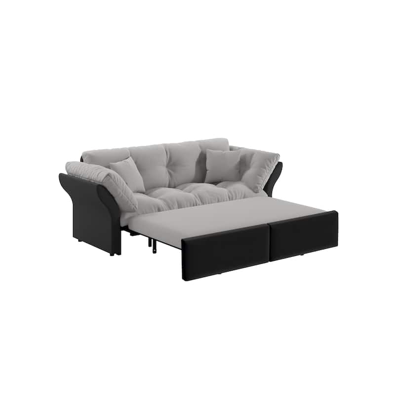 74.8" Queen Pull Out Sofa Bed, 3-in-1 Convertible Sleeper Tufted Sofa with 2 Soft Pillows,Multi-Functional Velvet Loveseat Bed