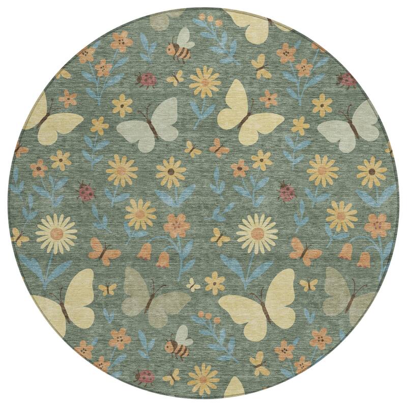 Machine Washable Indoor/ Outdoor Whimsy Butterfly Chantille Rug