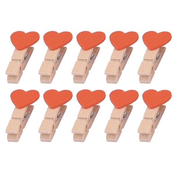 Family Wooden Heart Shape DIY Crafts Card Photo Ornament Peg Clip Orange 10pcs