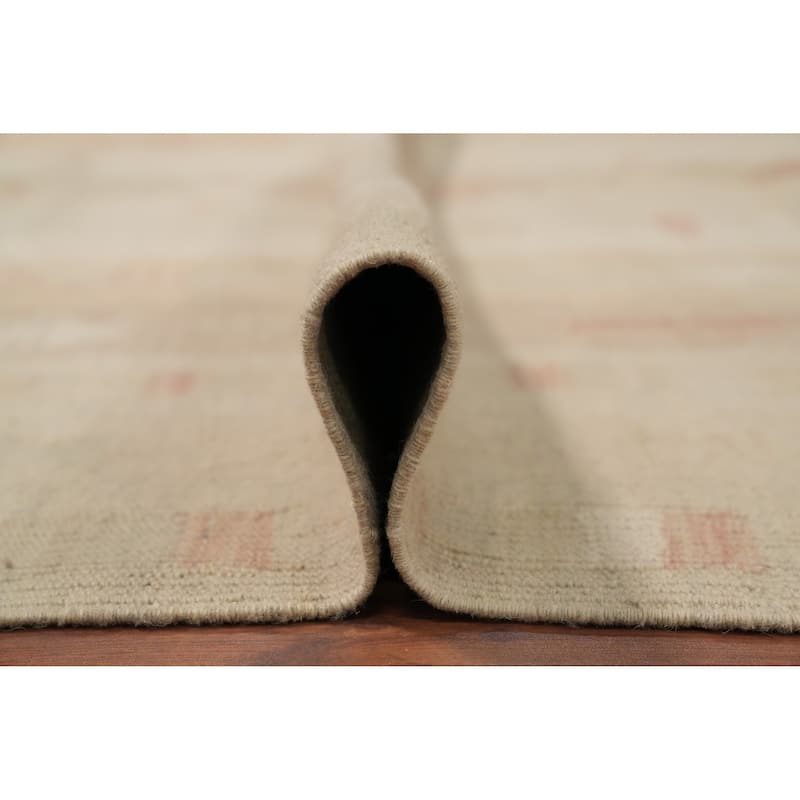 Hand Woven Oriental 100% Wool Carpet Southwestern Tribal Beige & Ivories Kilim Area Rug - 9' 8'' X 6' 7''